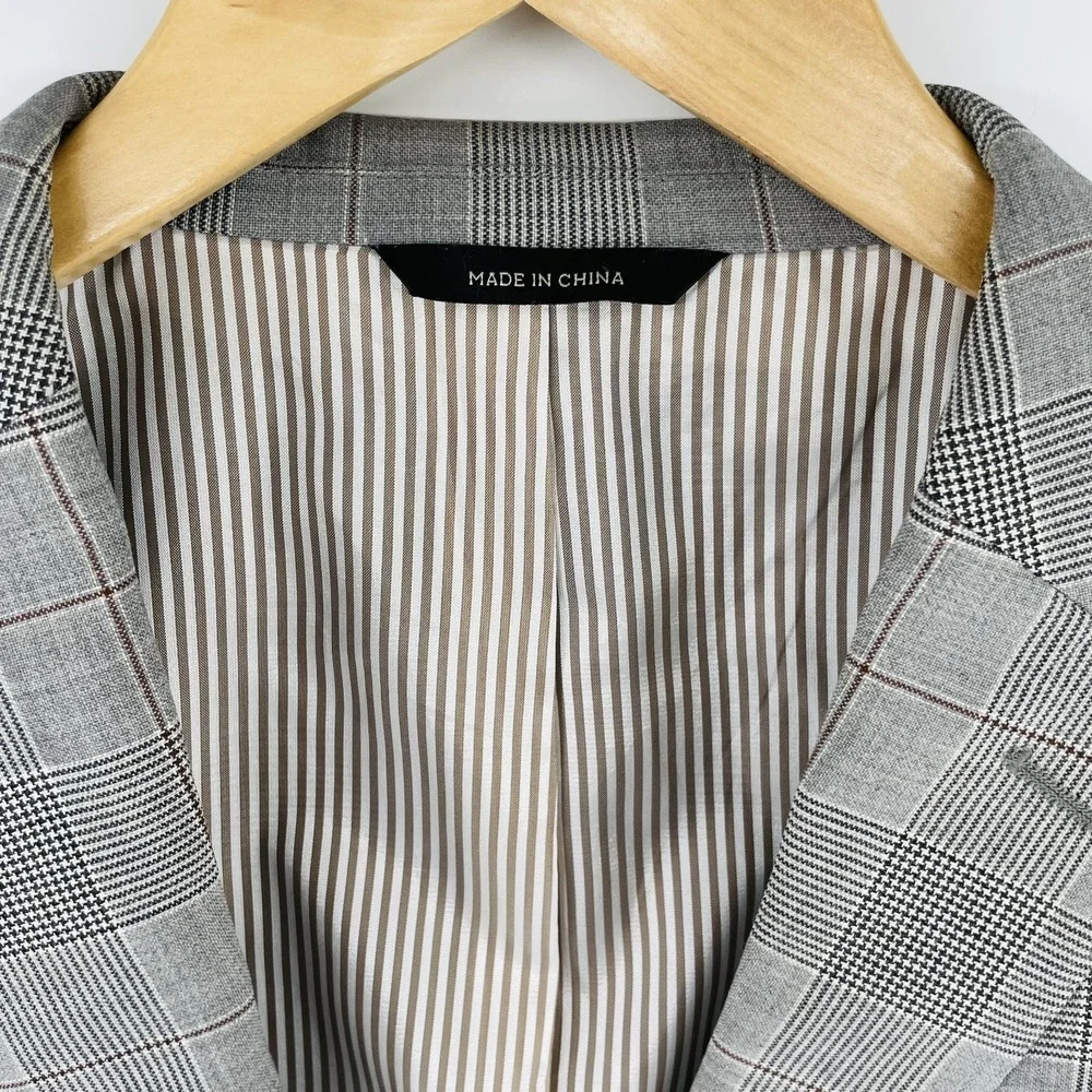 Banana Republic Blazer Men 40L Modern Slim Fit‎ Glen Plaid Italian Wool Gray